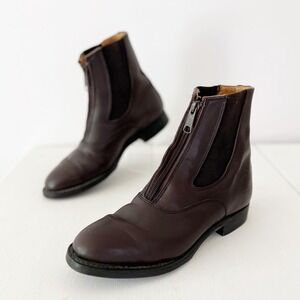 Grand Prix Leather Paddock Boots Dark Brown Front Zip Equestrian Ankle 3861W 7C